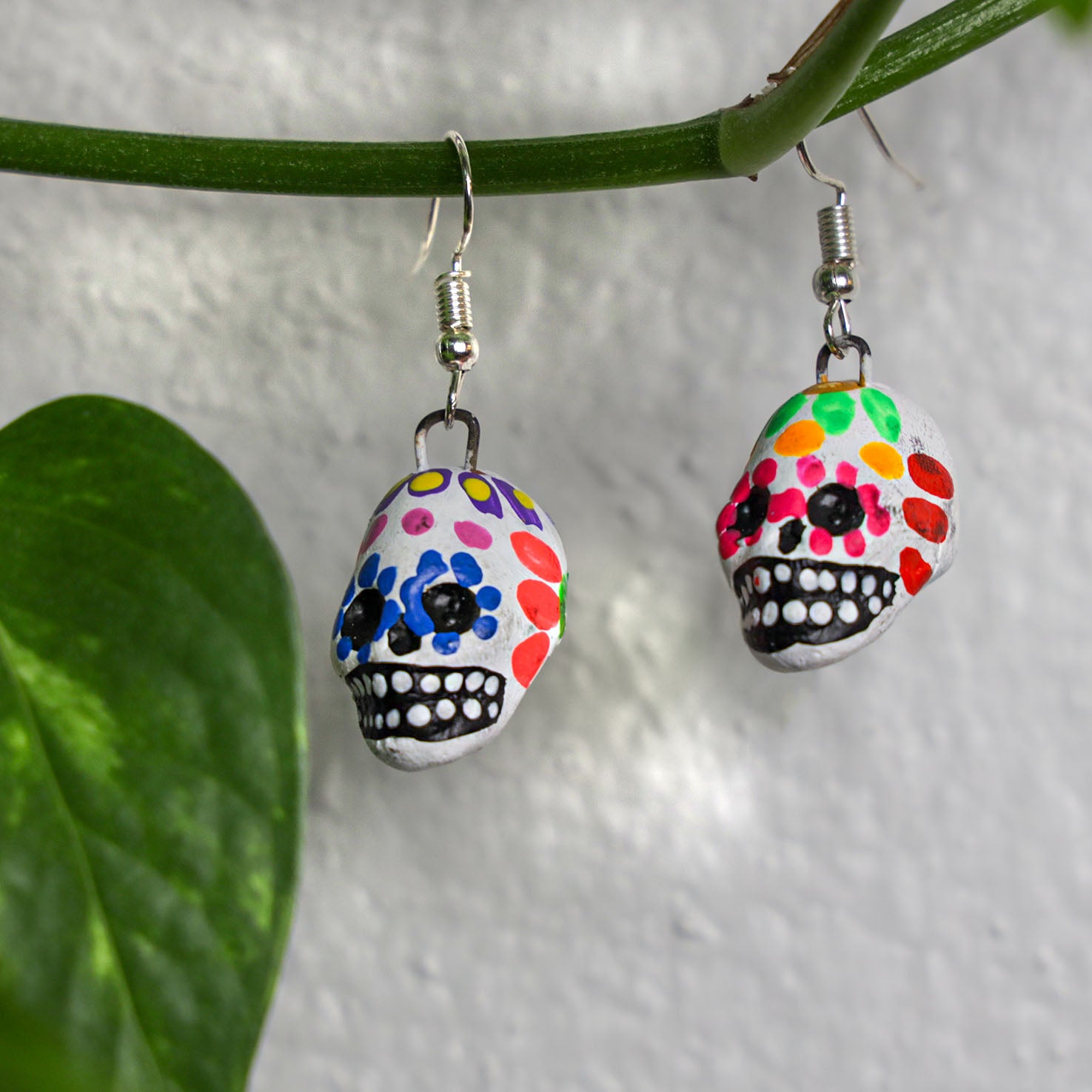 Mini White Sugar Skull Clay Earrings