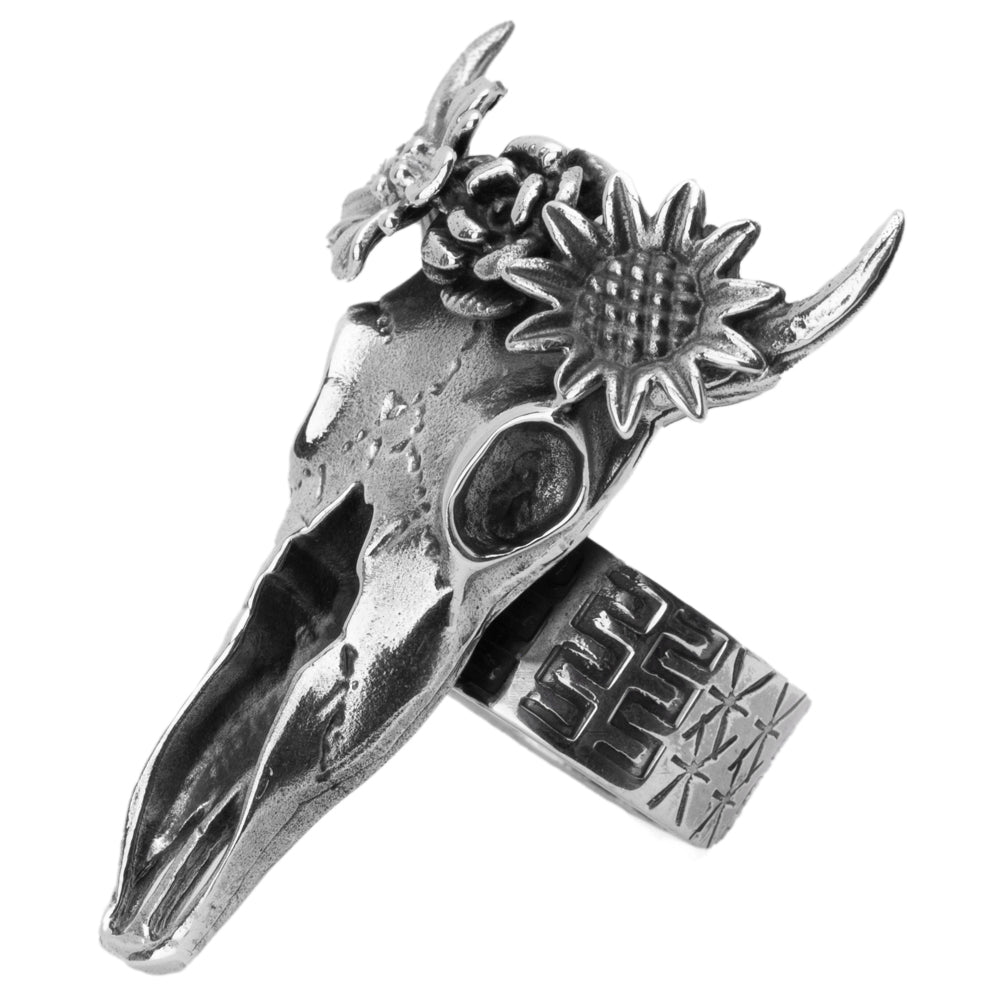 Sterling Silver Wild West Cow Skull Ring