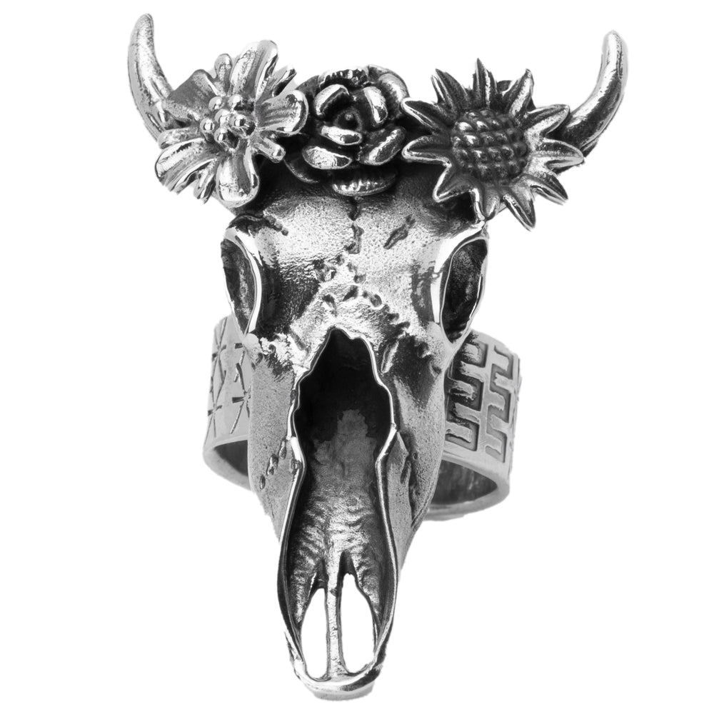 Sterling Silver Wild West Cow Skull Ring