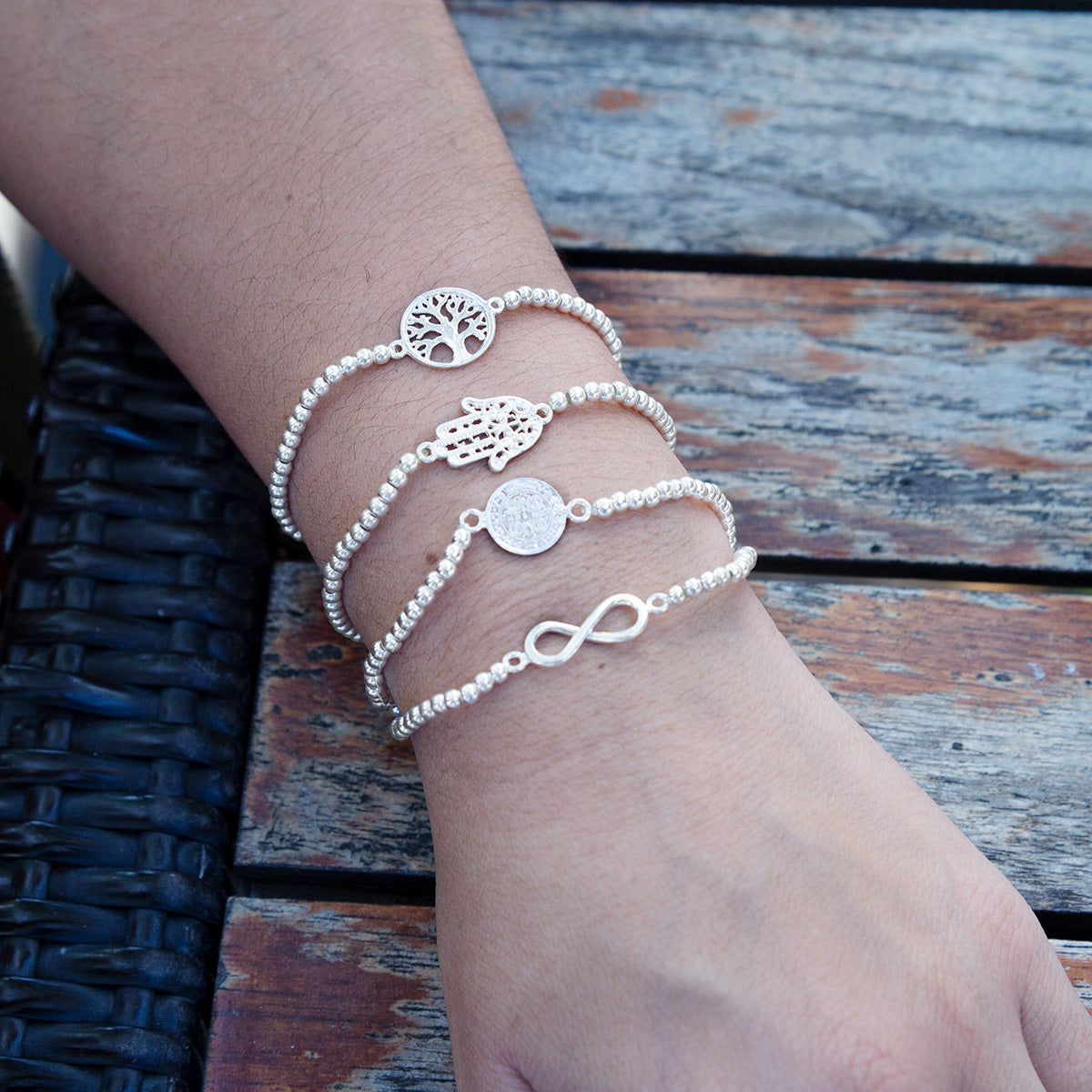 Sterling Silver Beaded Icons Bracelet