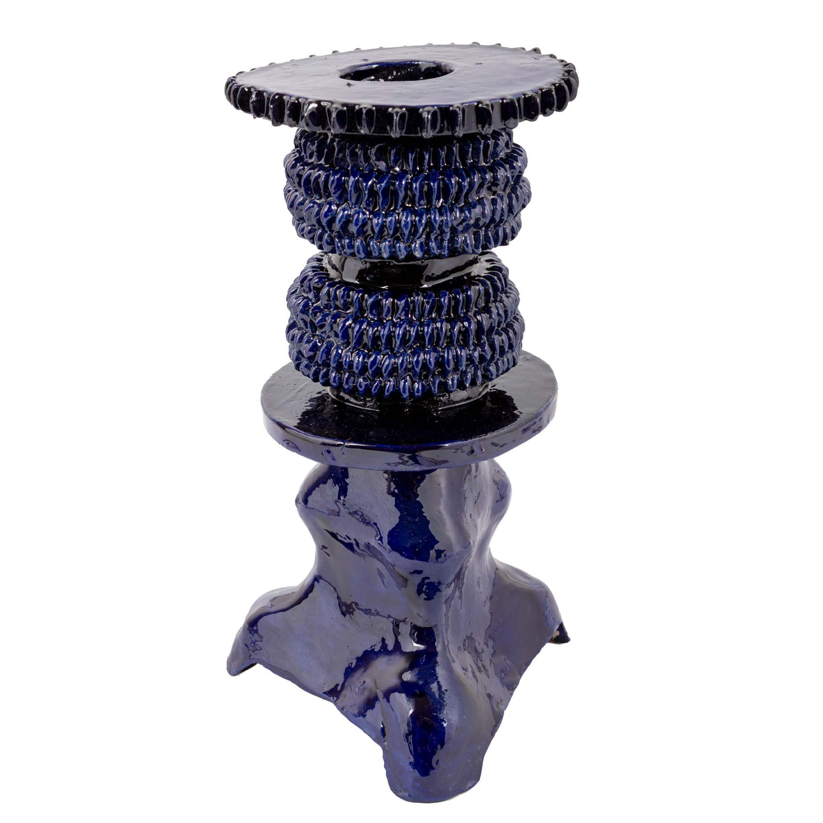 Small Blue Barro Vidriado Candle Holder