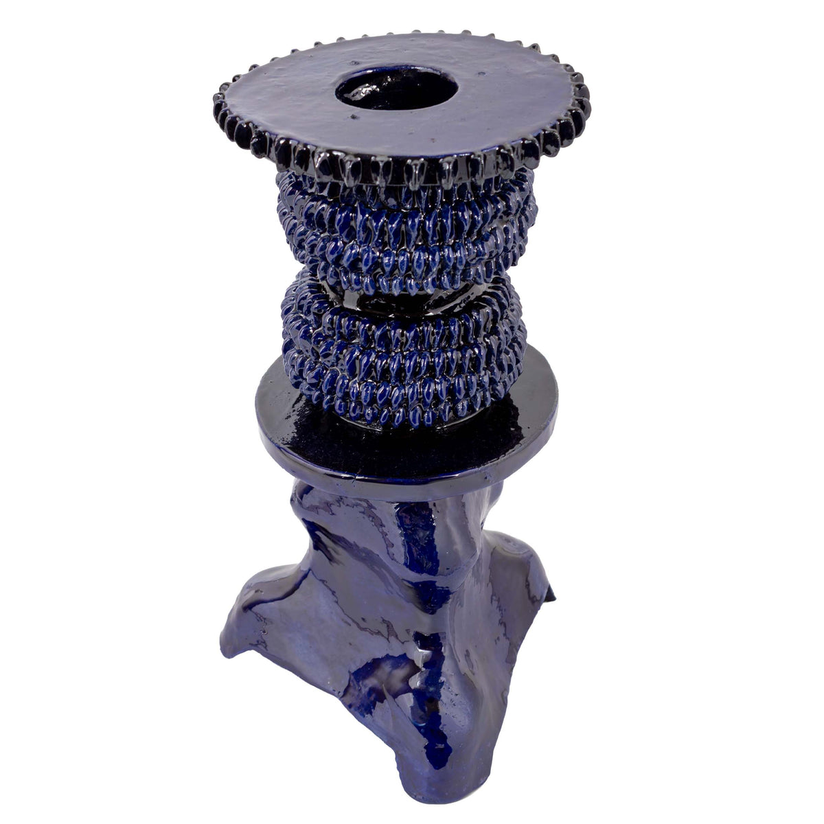 Small Blue Barro Vidriado Candle Holder