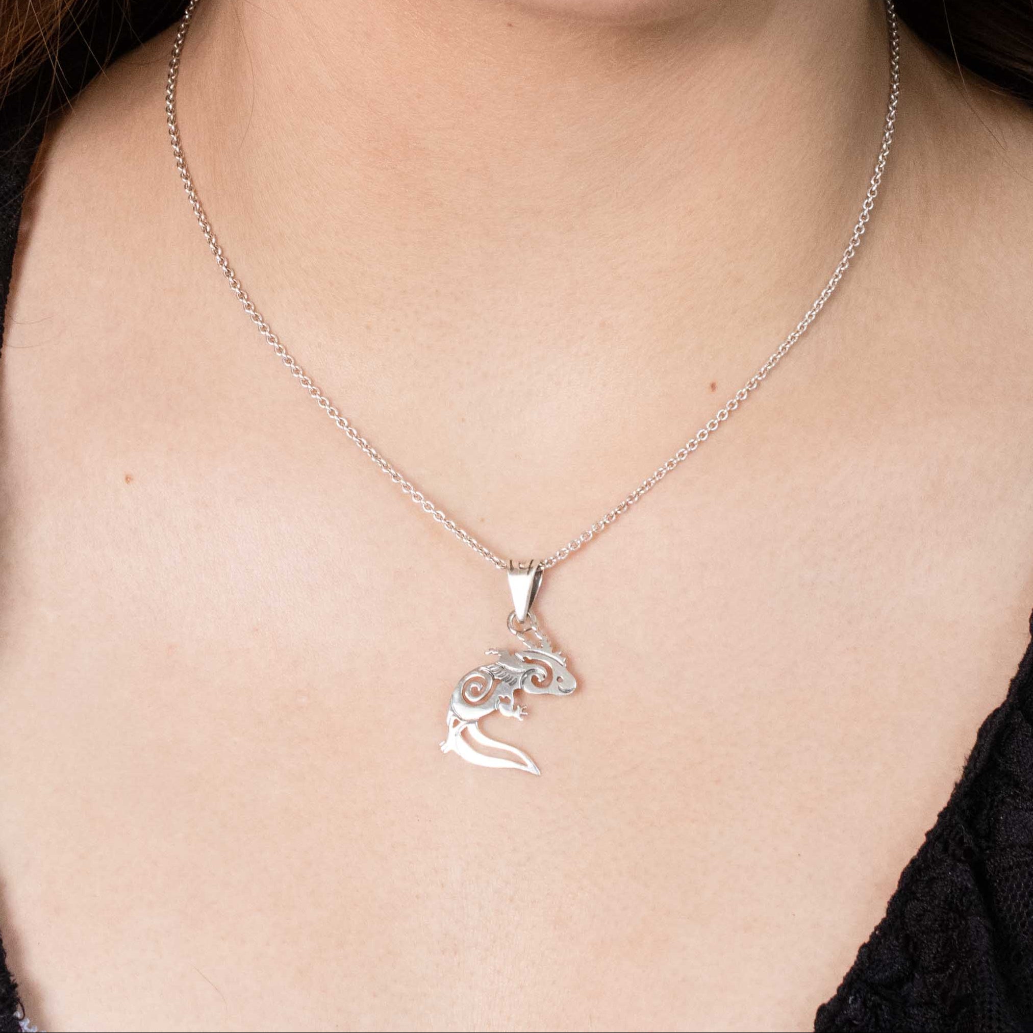 Sterling Silver Delicate Axolotl Pendant