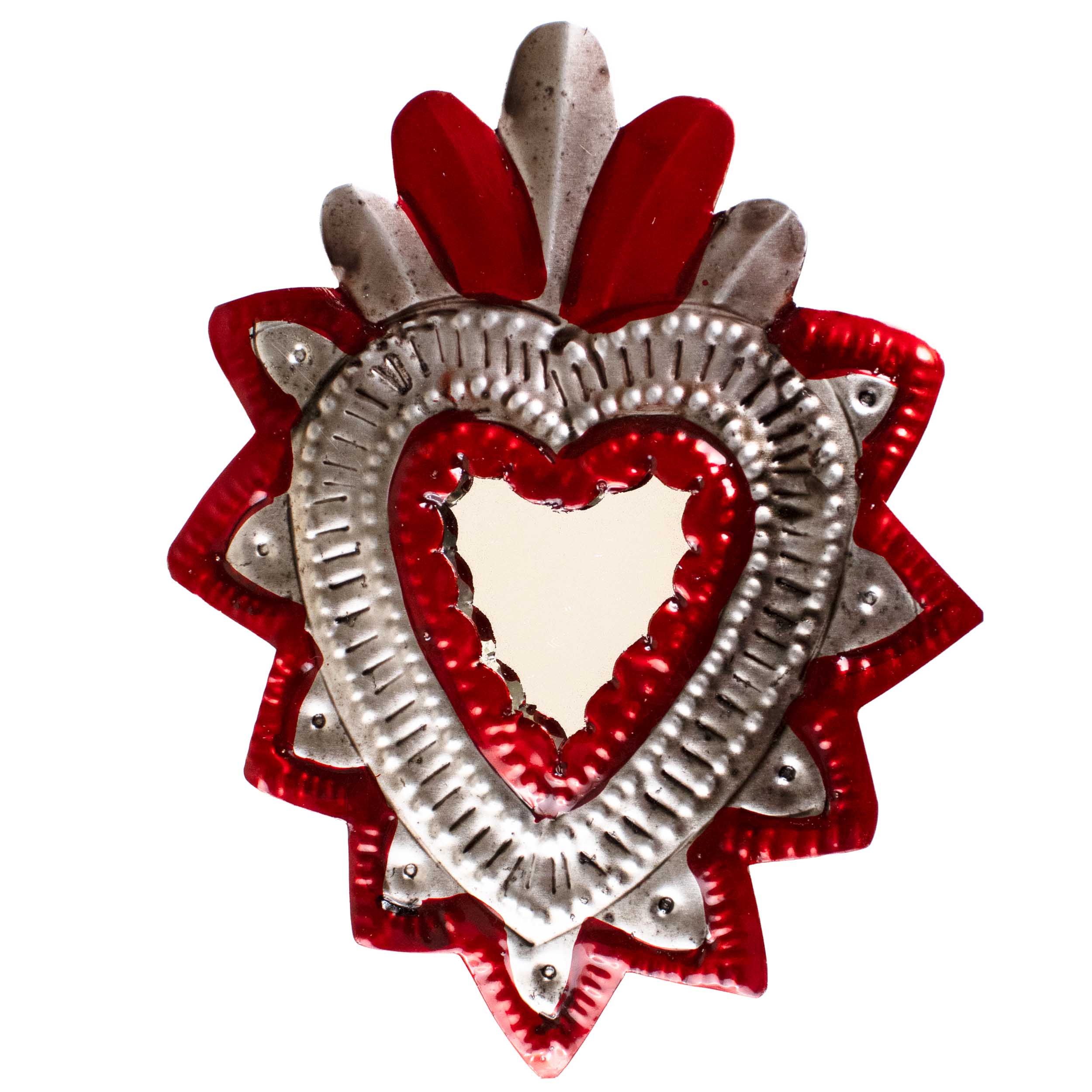 Medium Mexican Crown Milagro Tin Heart with Mirror