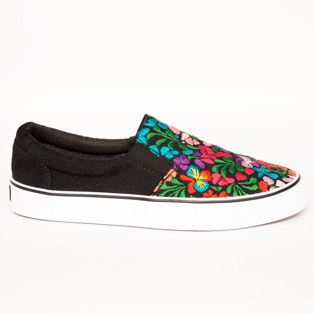 San Antonino Black with Multicolor Floral Embroidery Sneakers