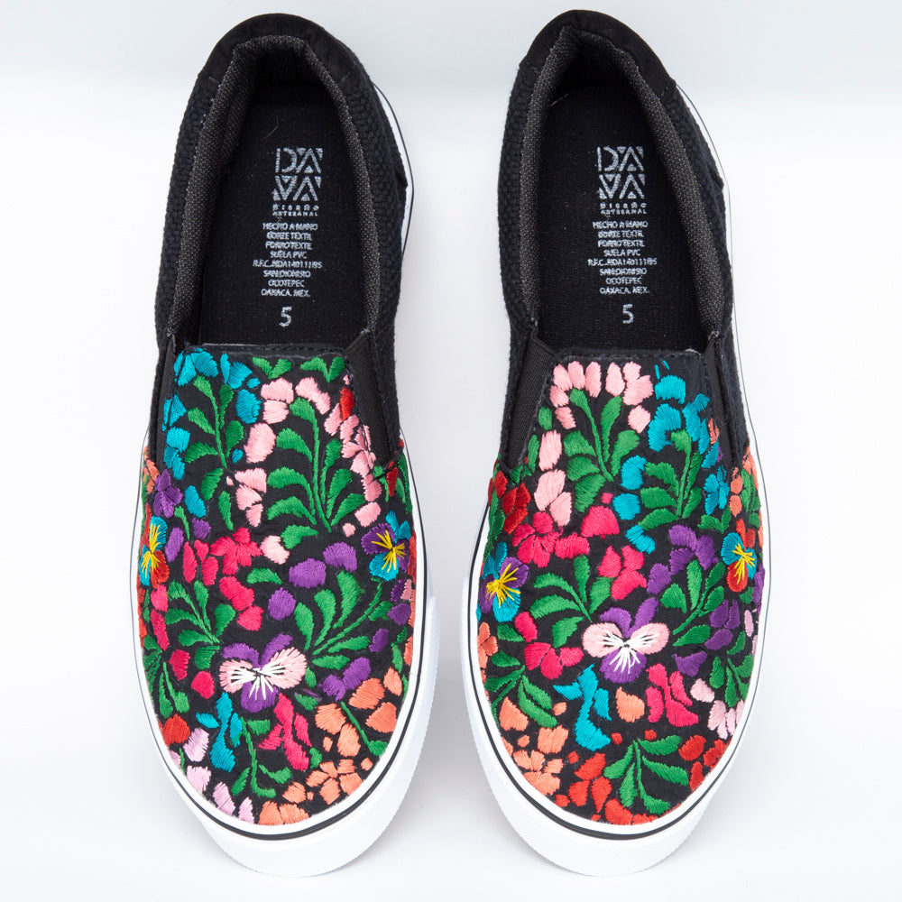 San Antonino Black with Multicolor Floral Embroidery Sneakers