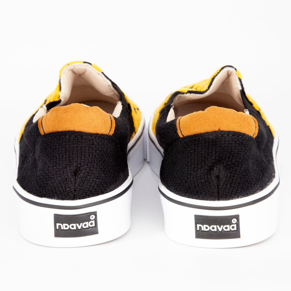 Black with Yellow Jalapa Embroidered Sneakers