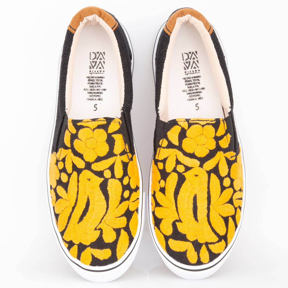 Black with Yellow Jalapa Embroidered Sneakers