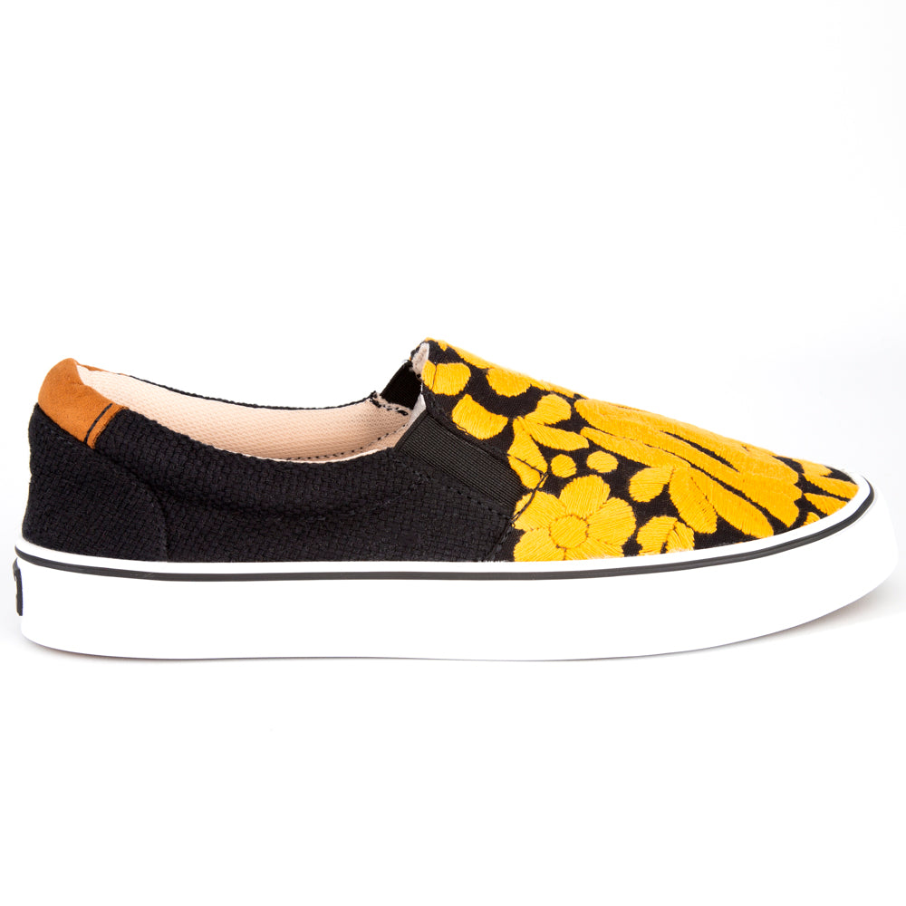 Black with Yellow Jalapa Embroidered Sneakers