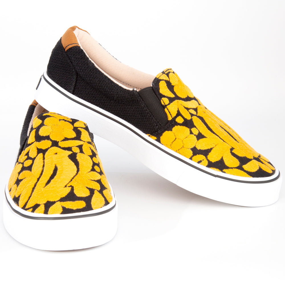 Black with Yellow Jalapa Embroidered Sneakers