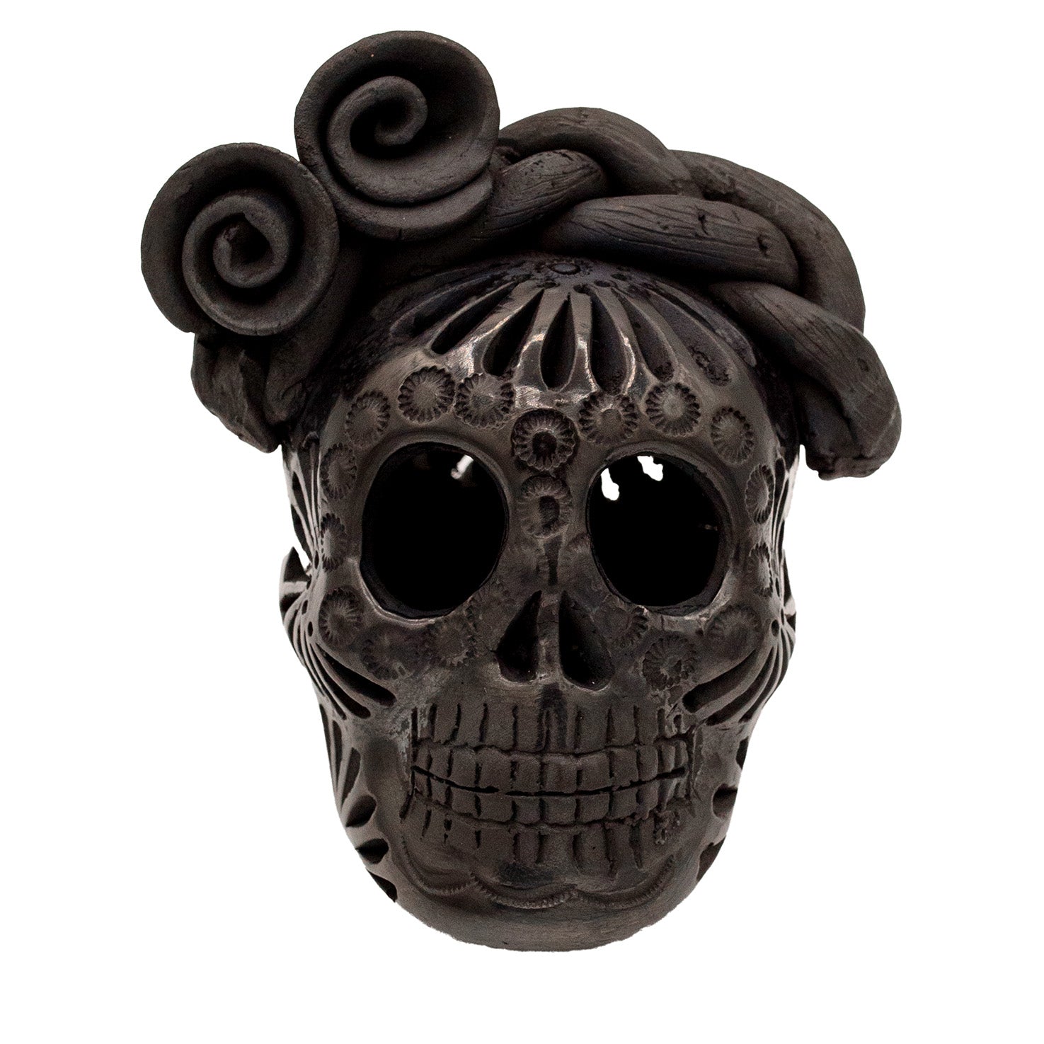 Barro Negro Frida Carved Sugar Skull | Lolo Mexican Mercadito