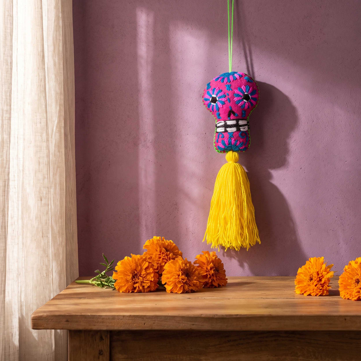 Sugar Skulls Pom Poms with Vibrant Tassel