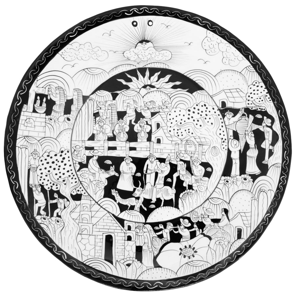 Black & White Hand-Painted Xalitla Narrative Decorative Plates