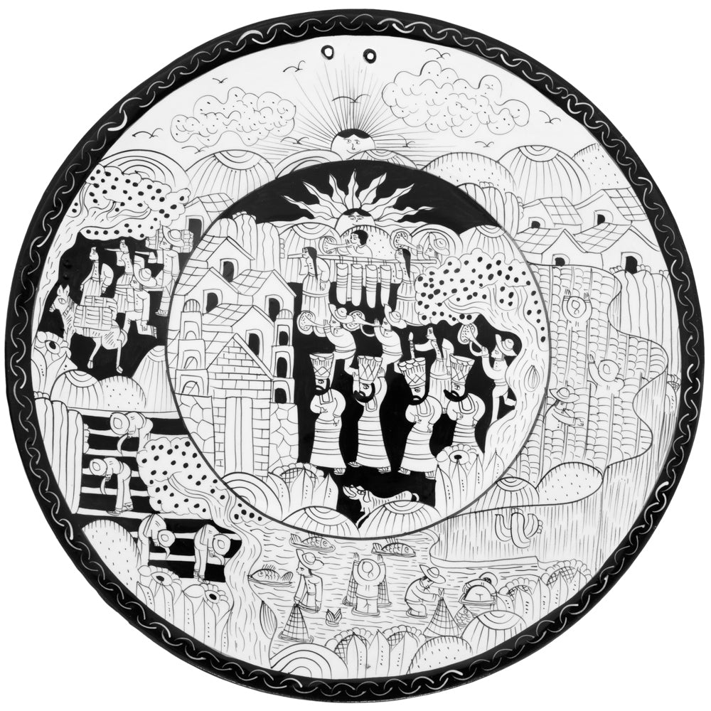 Black & White Hand-Painted Xalitla Narrative Decorative Plates