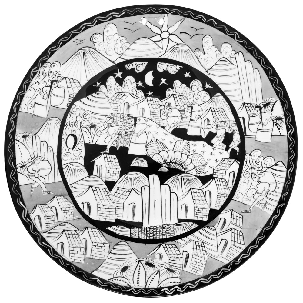 Black & White Hand-Painted Xalitla Narrative Decorative Plates