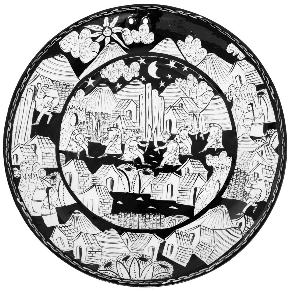 Black & White Hand-Painted Xalitla Narrative Decorative Plates