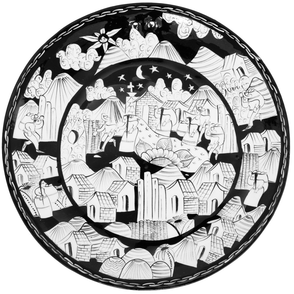 Black & White Hand-Painted Xalitla Narrative Decorative Plates