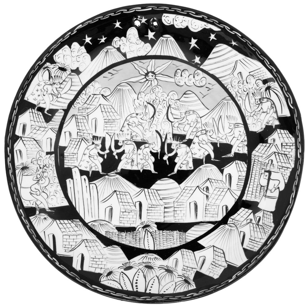 Black & White Hand-Painted Xalitla Narrative Decorative Plates
