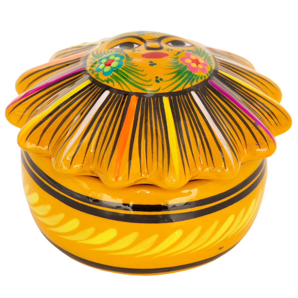 Hand-Painted Xalitla Sun Clay Trinket/Jewelry Box