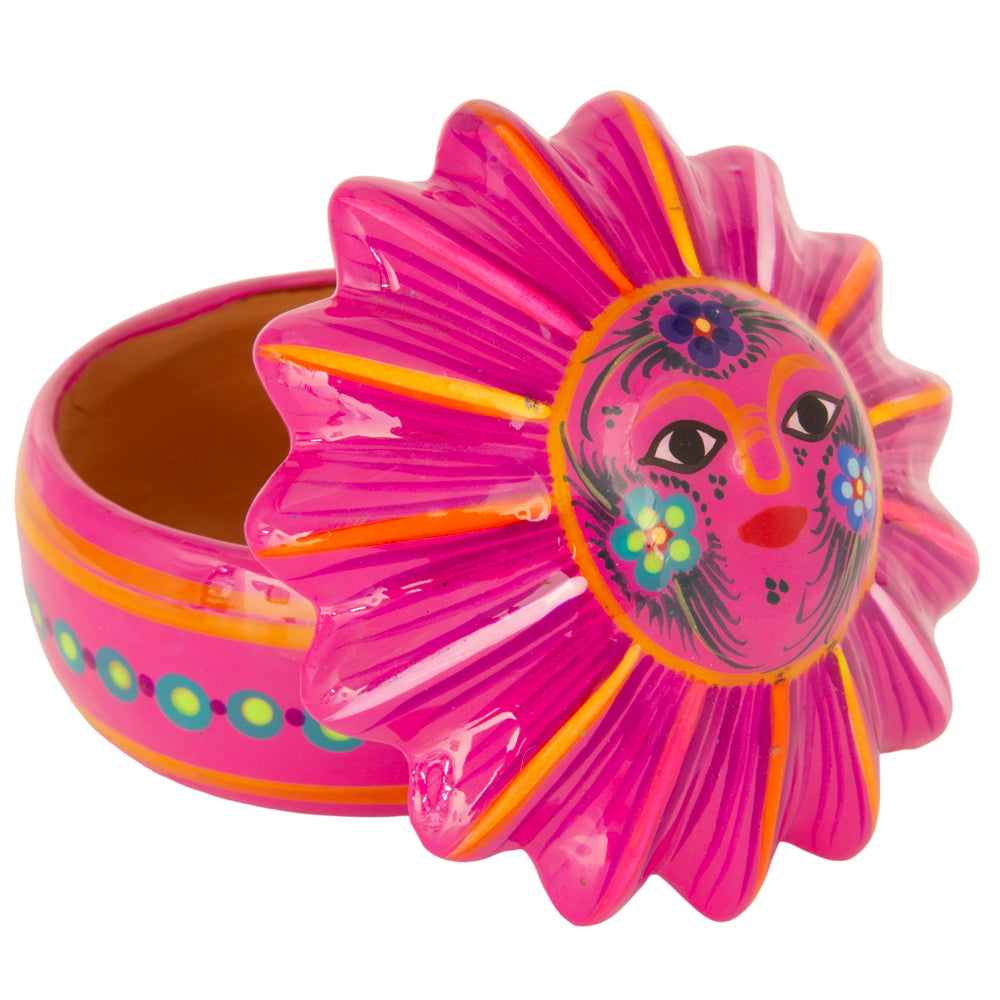 Hand-Painted Xalitla Sun Clay Trinket/Jewelry Box