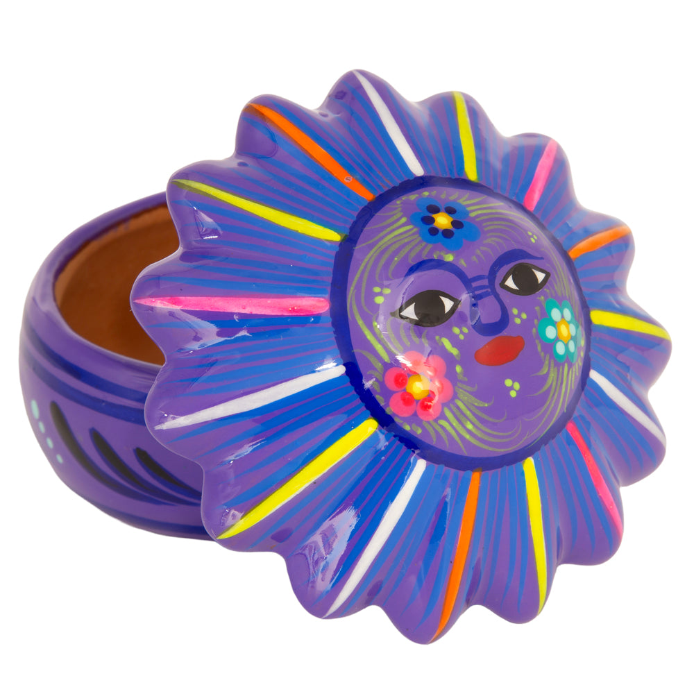 Hand-Painted Xalitla Sun Clay Trinket/Jewelry Box