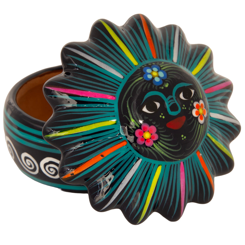 Hand-Painted Xalitla Sun Clay Trinket/Jewelry Box