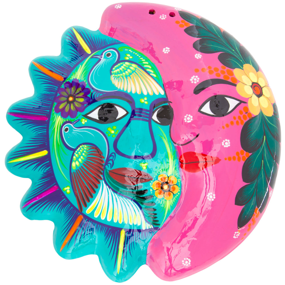 Hand-Painted Xalitla Sun and Moon Clay Wall Decor