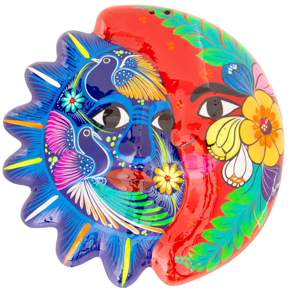 Hand-Painted Xalitla Sun and Moon Clay Wall Decor