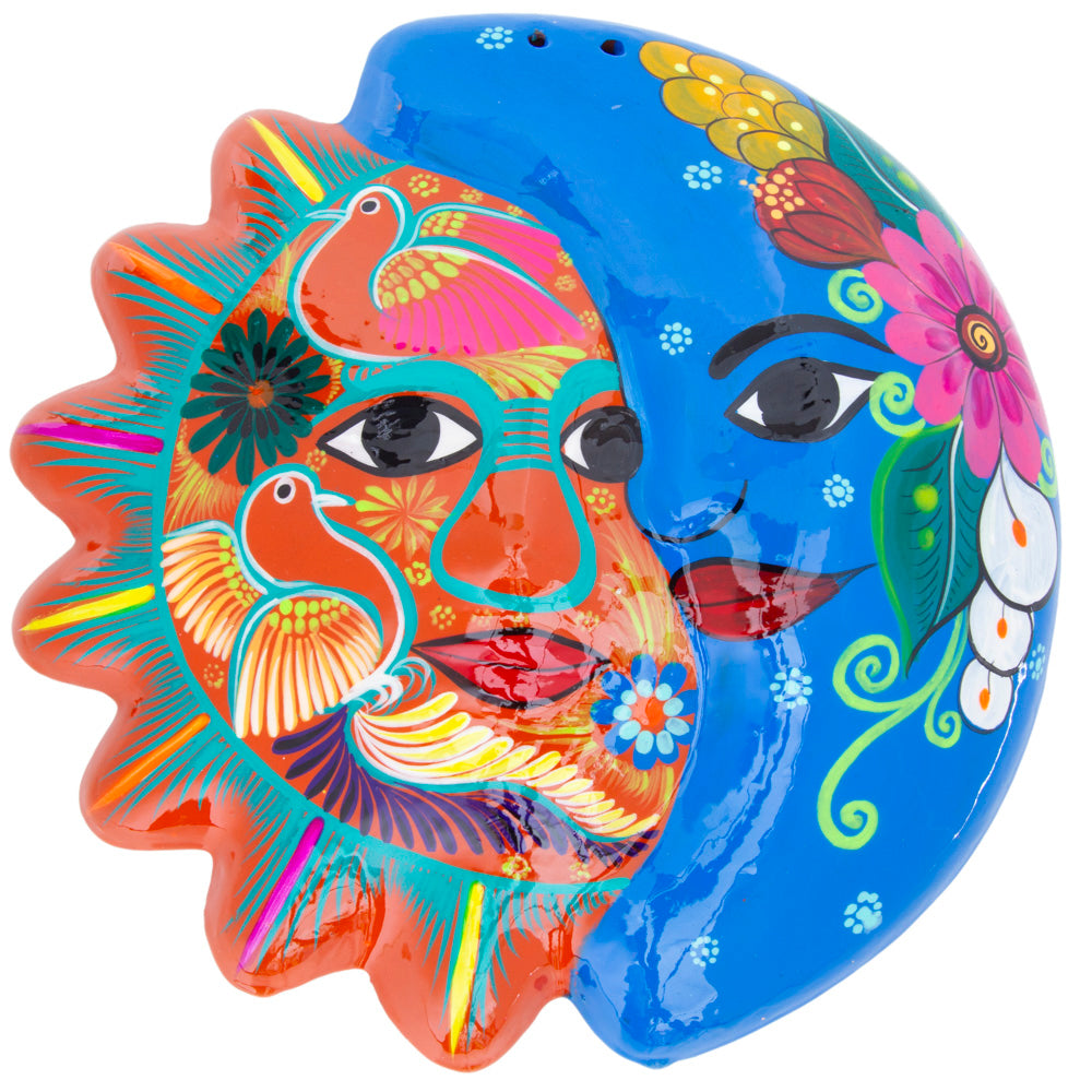 Hand-Painted Xalitla Sun and Moon Clay Wall Decor