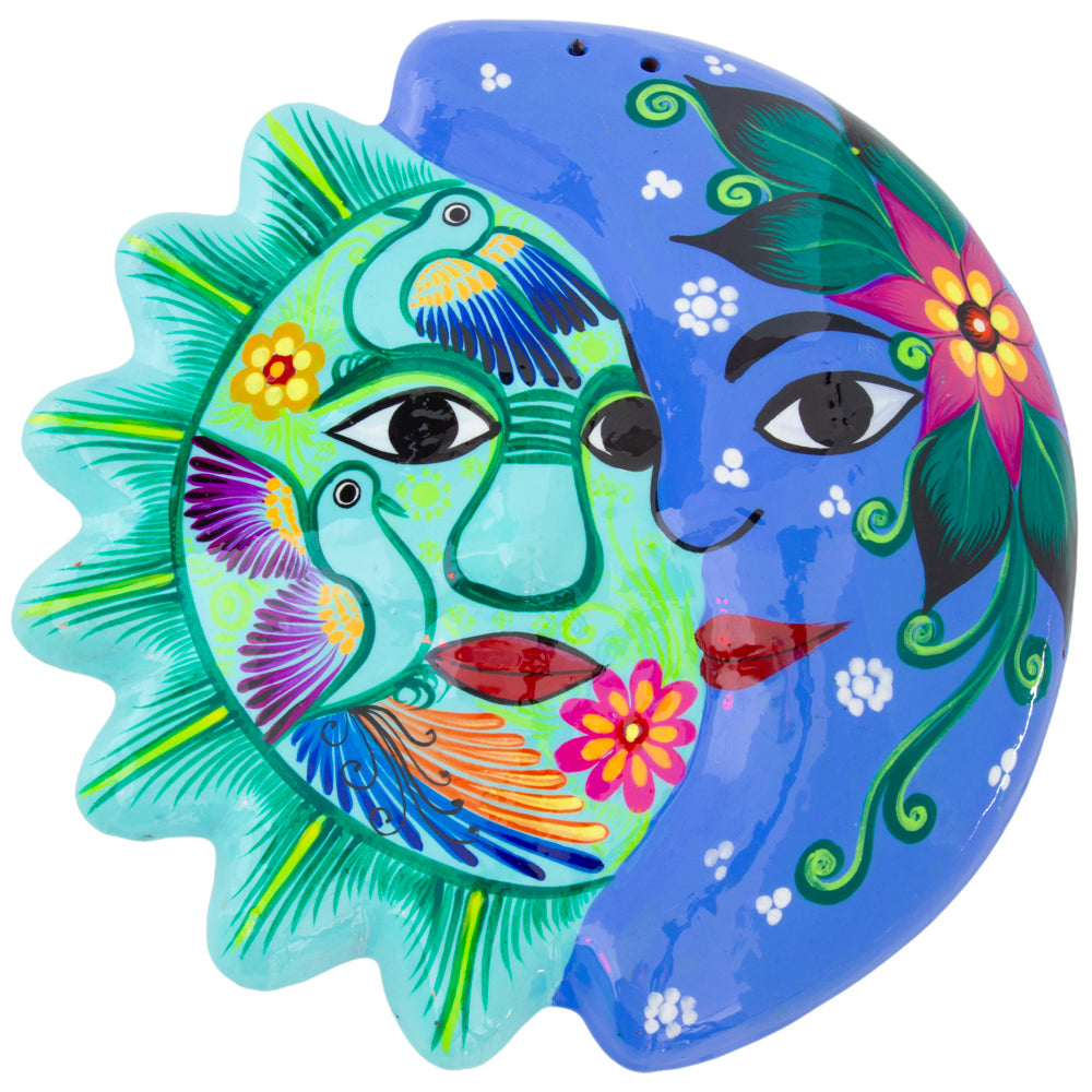 Hand-Painted Xalitla Sun and Moon Clay Wall Decor