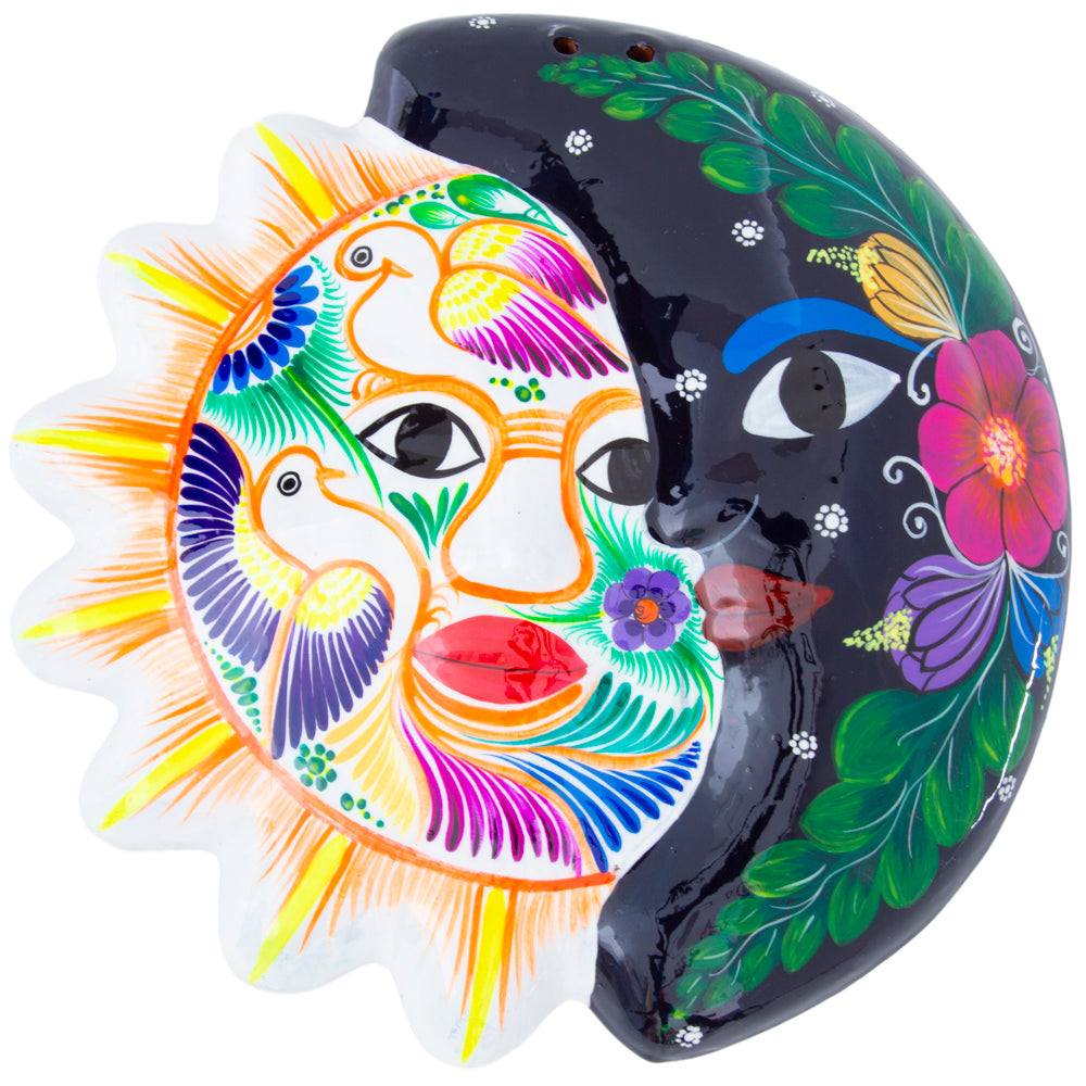 Hand-Painted Xalitla Sun and Moon Clay Wall Decor