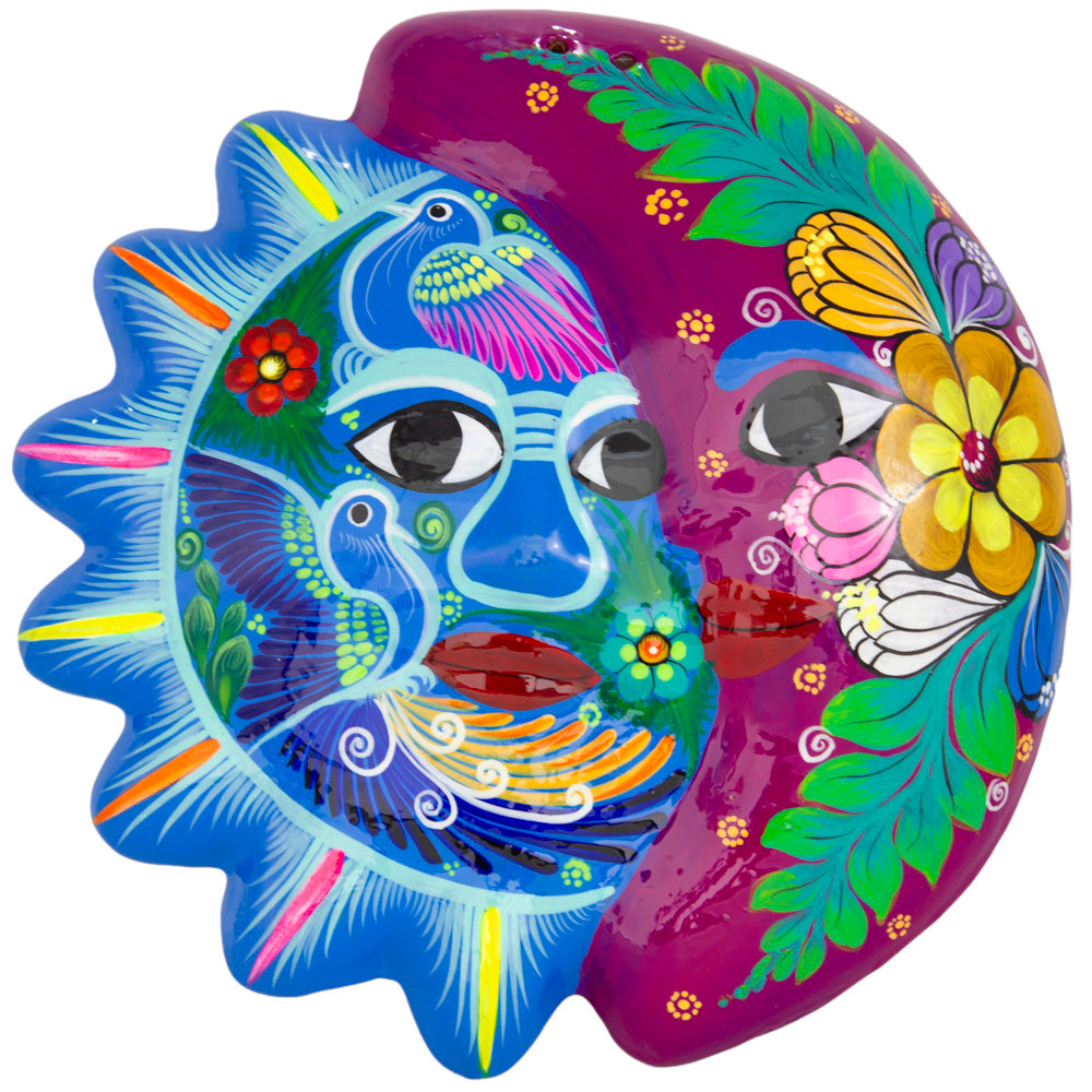 Hand-Painted Xalitla Sun and Moon Clay Wall Decor