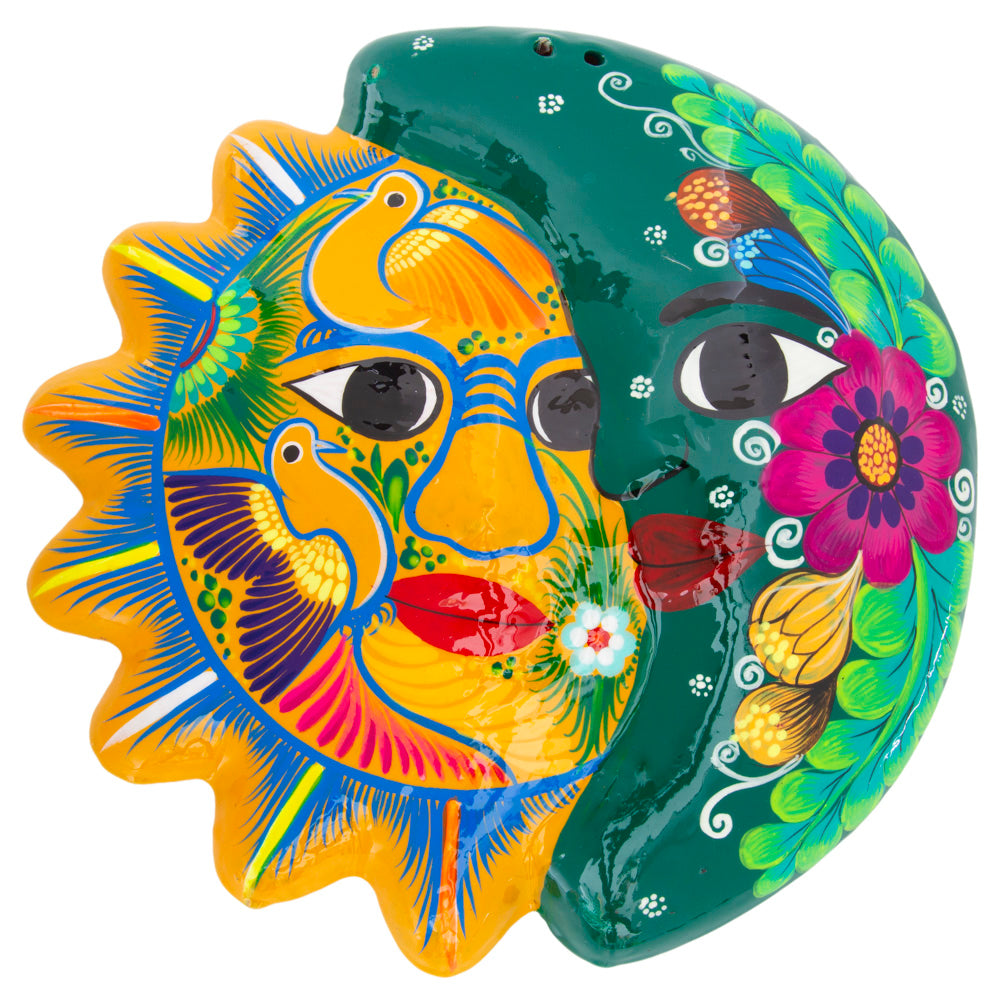Hand-Painted Xalitla Sun and Moon Clay Wall Decor