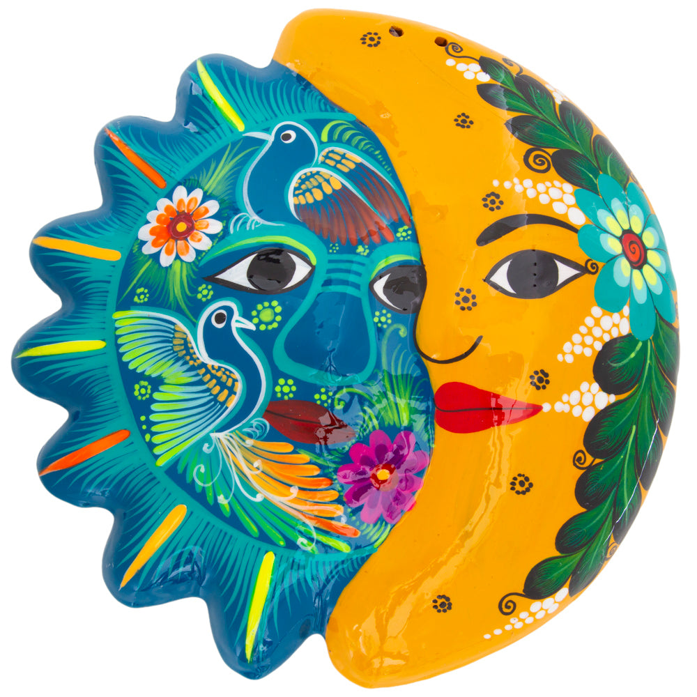 Hand-Painted Xalitla Sun and Moon Clay Wall Decor