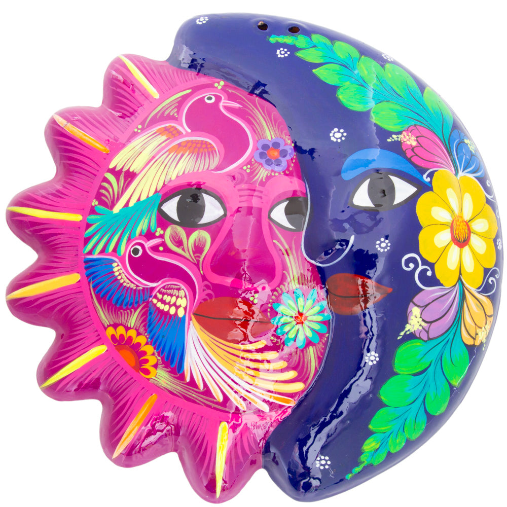 Hand-Painted Xalitla Sun and Moon Clay Wall Decor