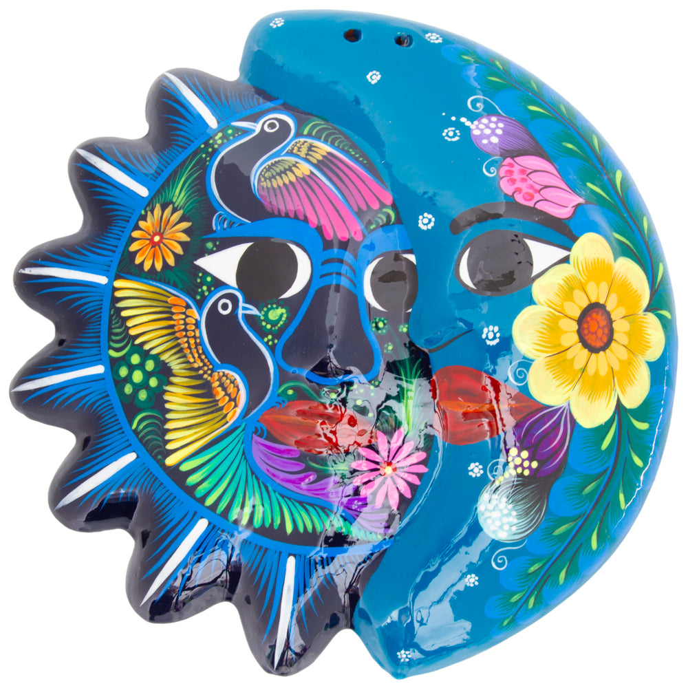 Hand-Painted Xalitla Sun and Moon Clay Wall Decor