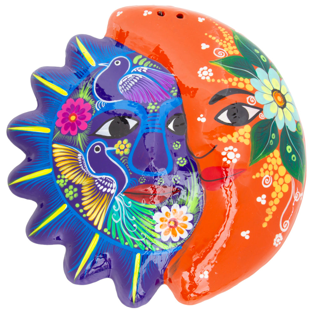 Hand-Painted Xalitla Sun and Moon Clay Wall Decor