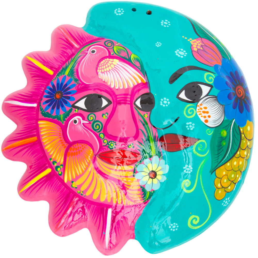 Hand-Painted Xalitla Sun and Moon Clay Wall Decor