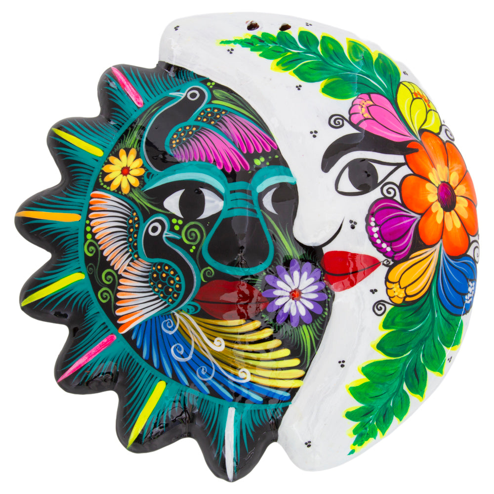 Hand-Painted Xalitla Sun and Moon Clay Wall Decor