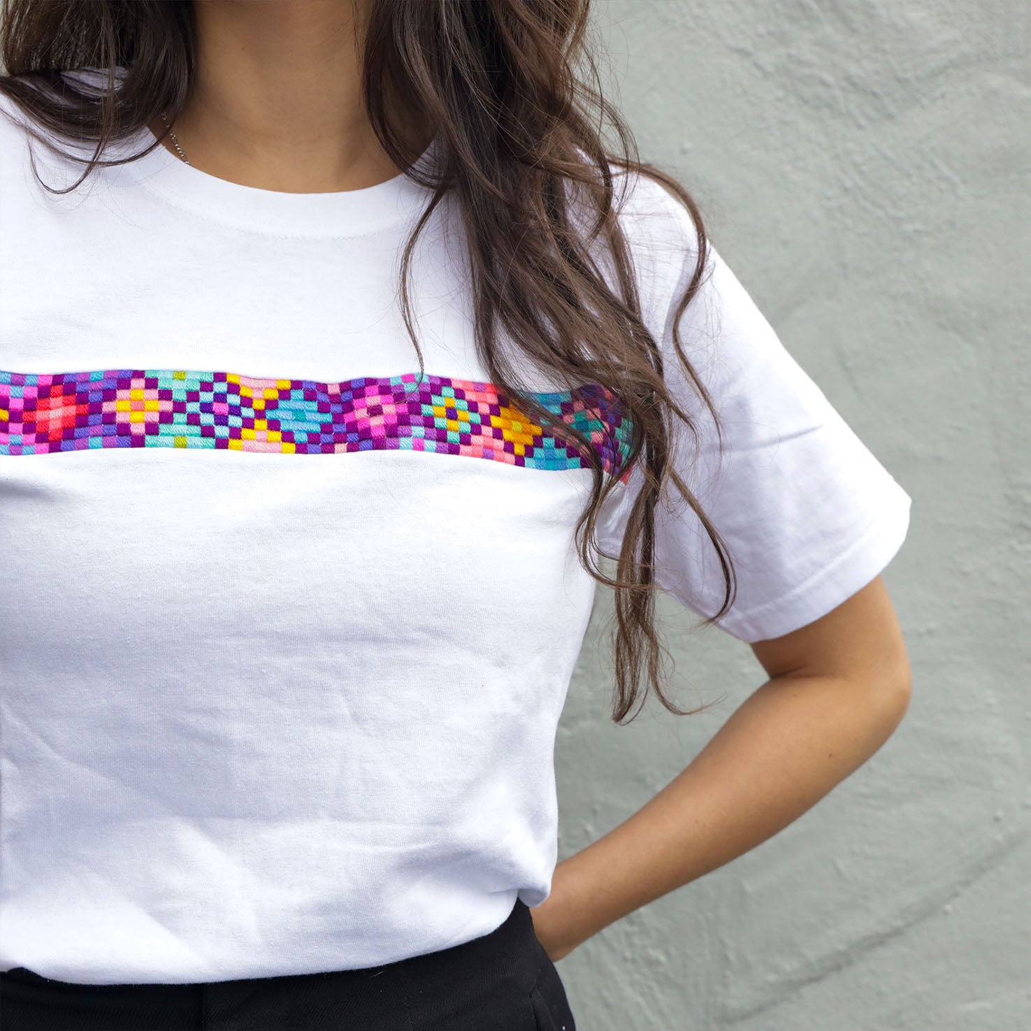 Ch'ol Hand-Embroidered Modern T-Shirt - White