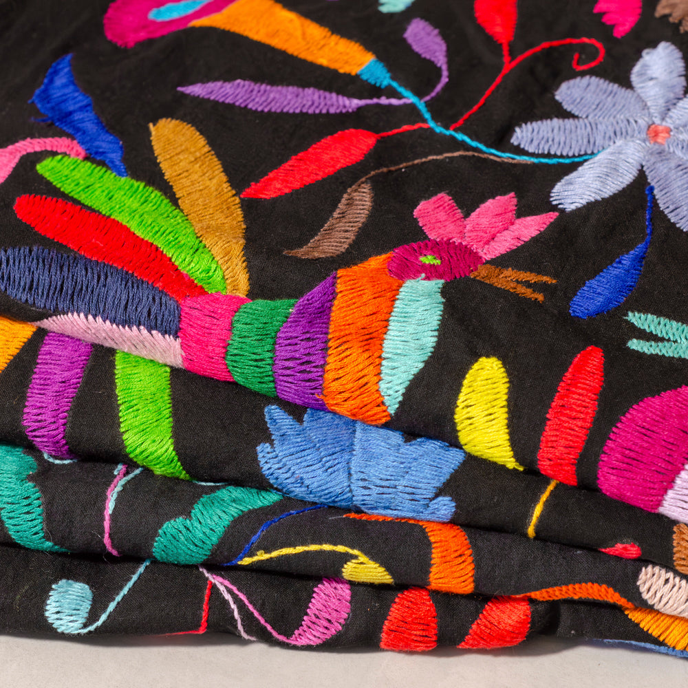 Black with Multicolor Otomí Hand-Embroidered Table Runner