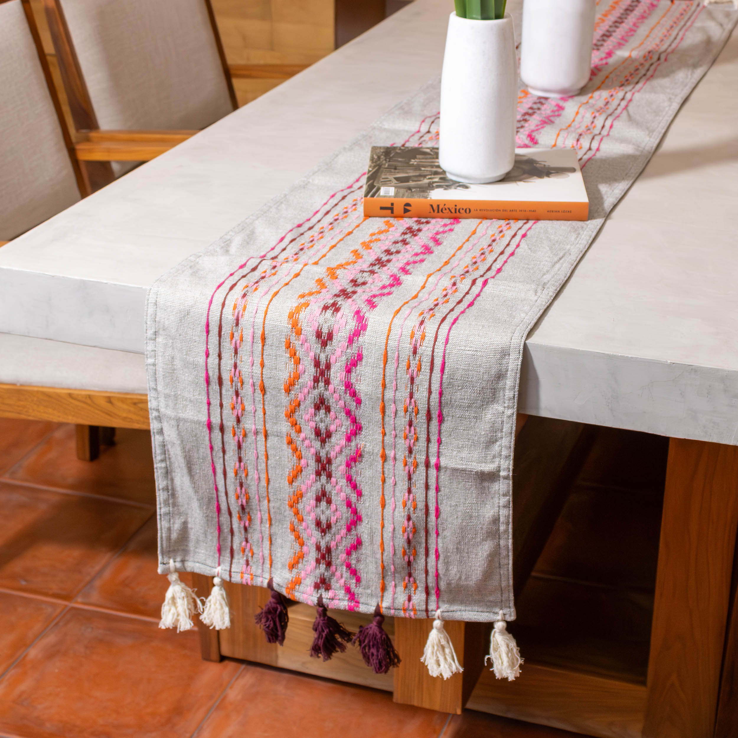 Pedal Loom Textured Table Runner with Tassels