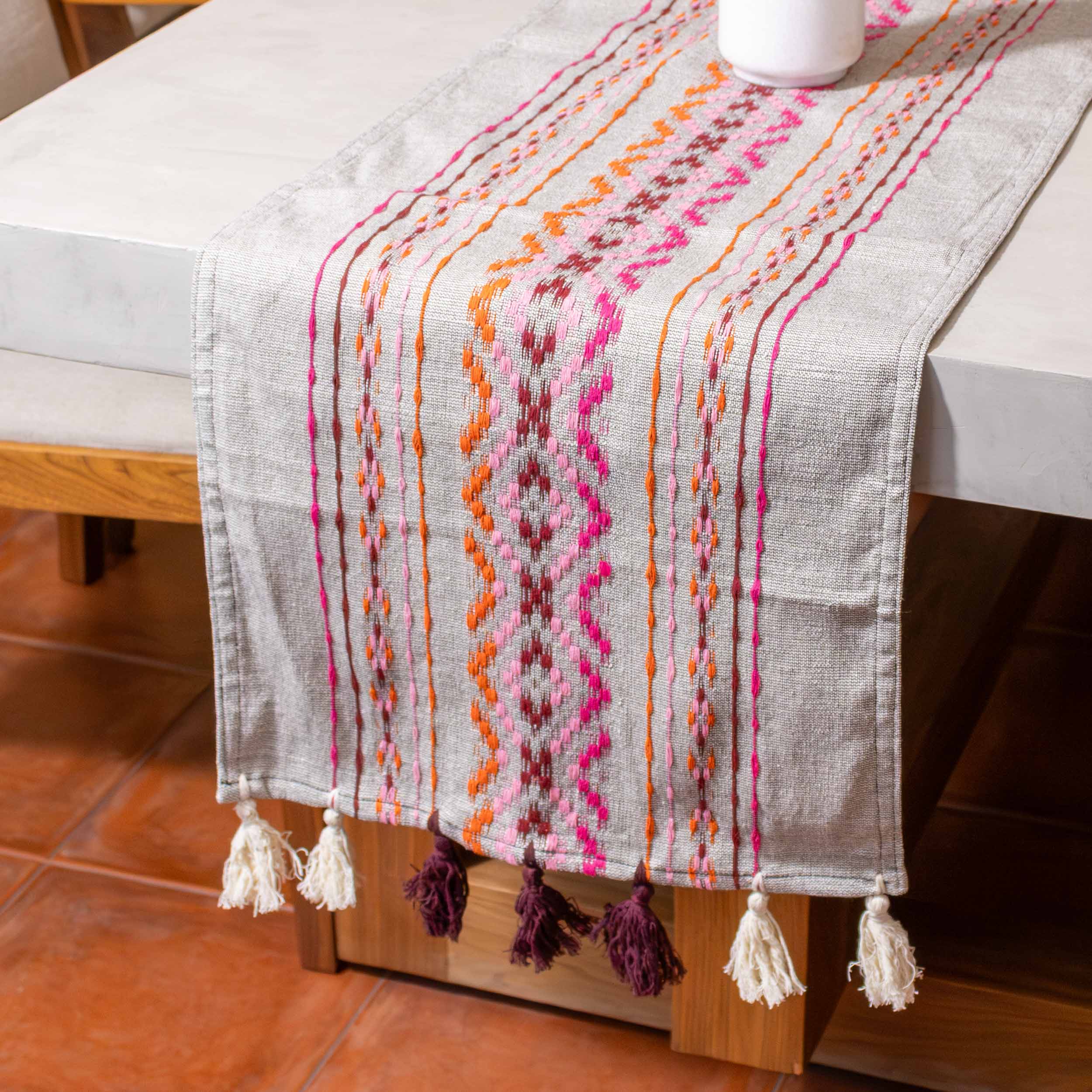 Pedal Loom Textured Table Runner with Tassels