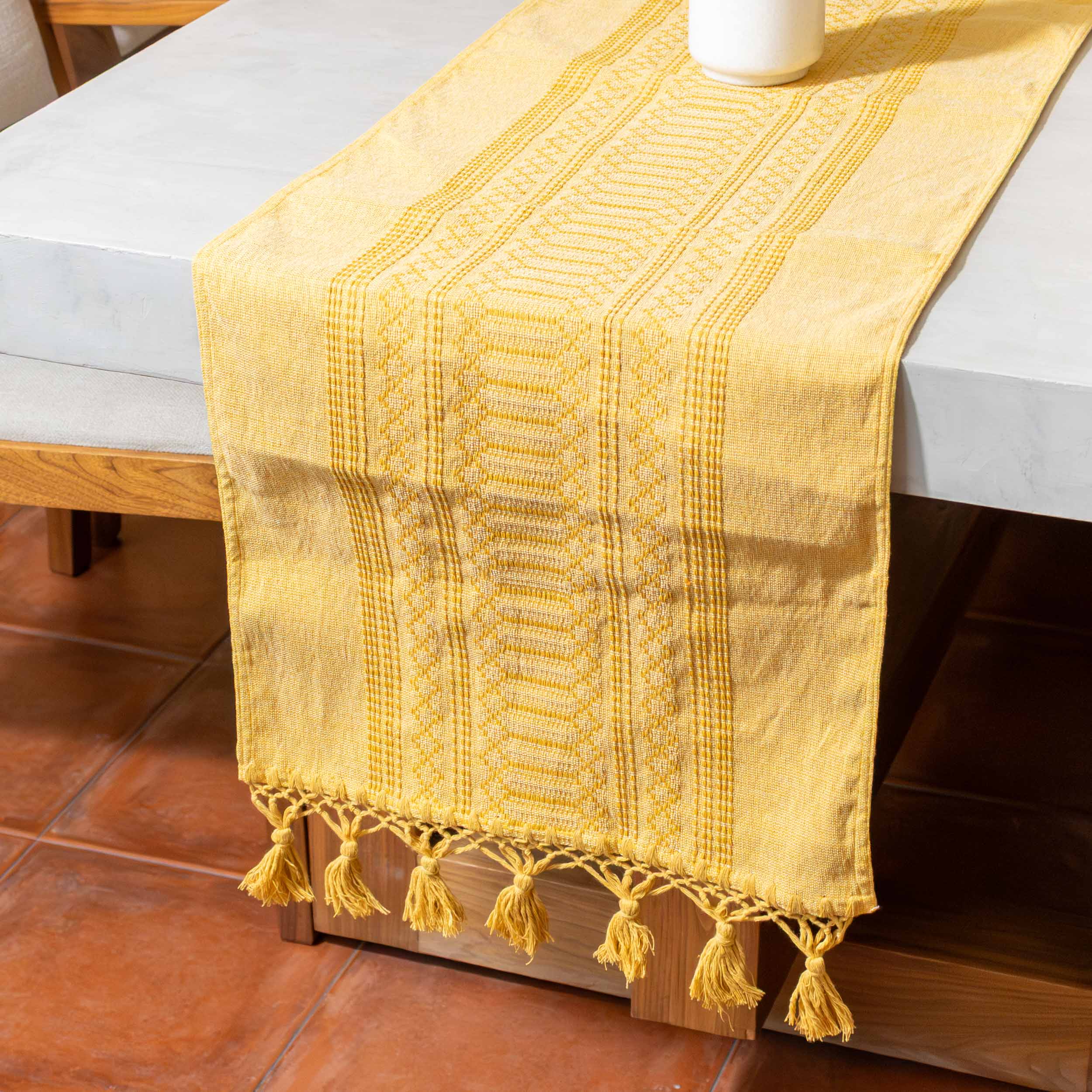 Pedal Loom Textured Table Runner with Tassels