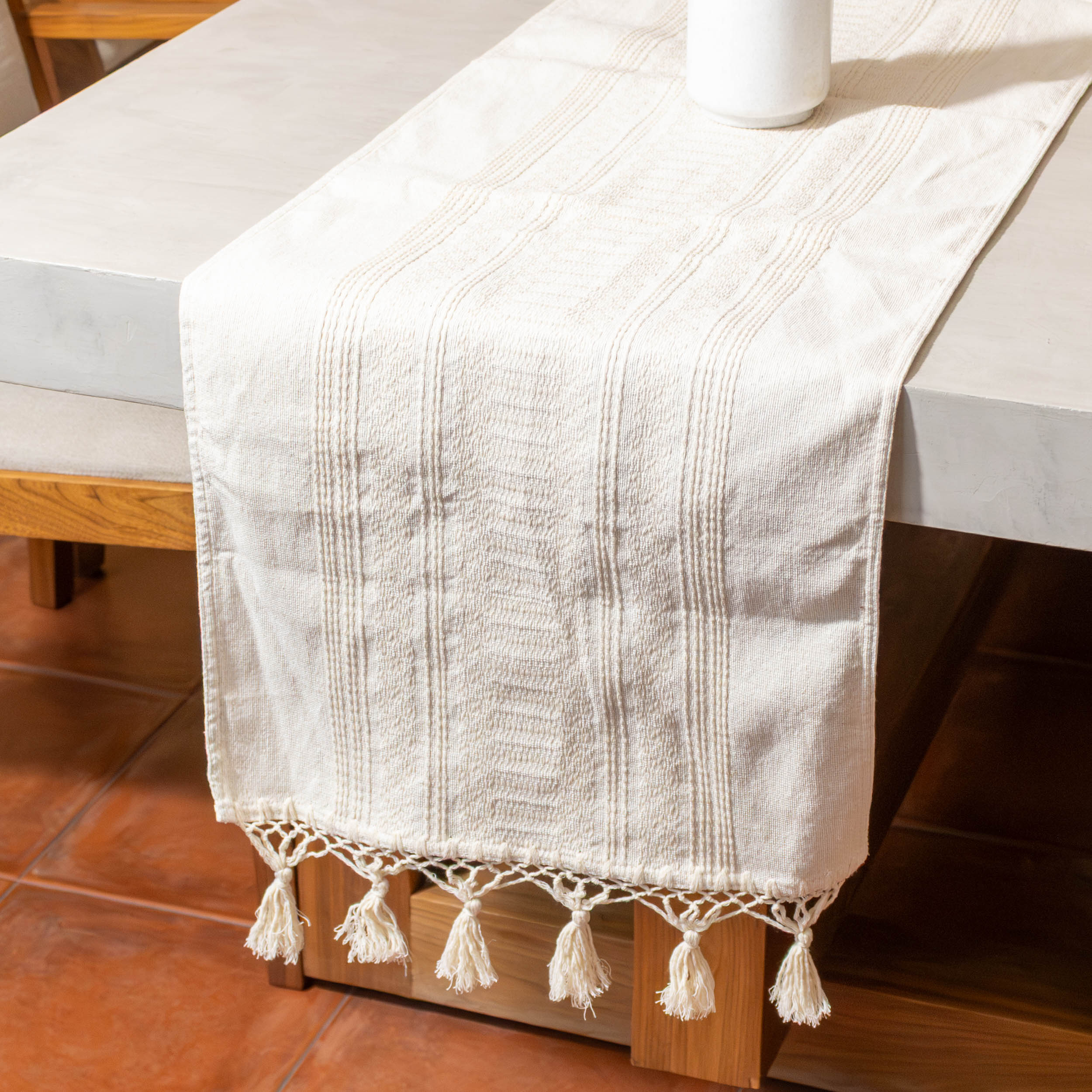 Pedal Loom Textured Table Runner with Tassels