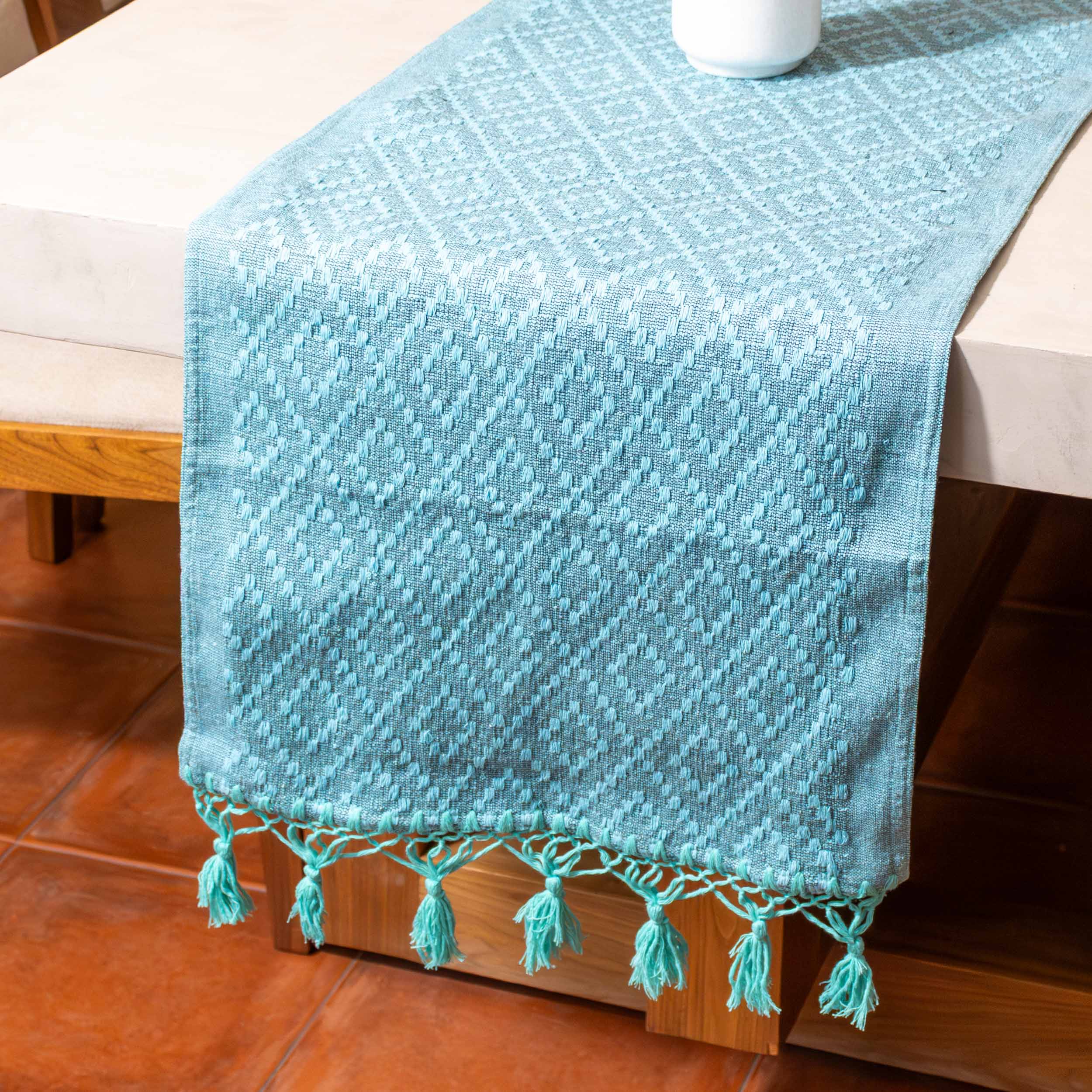 Pedal Loom Textured Table Runner with Tassels