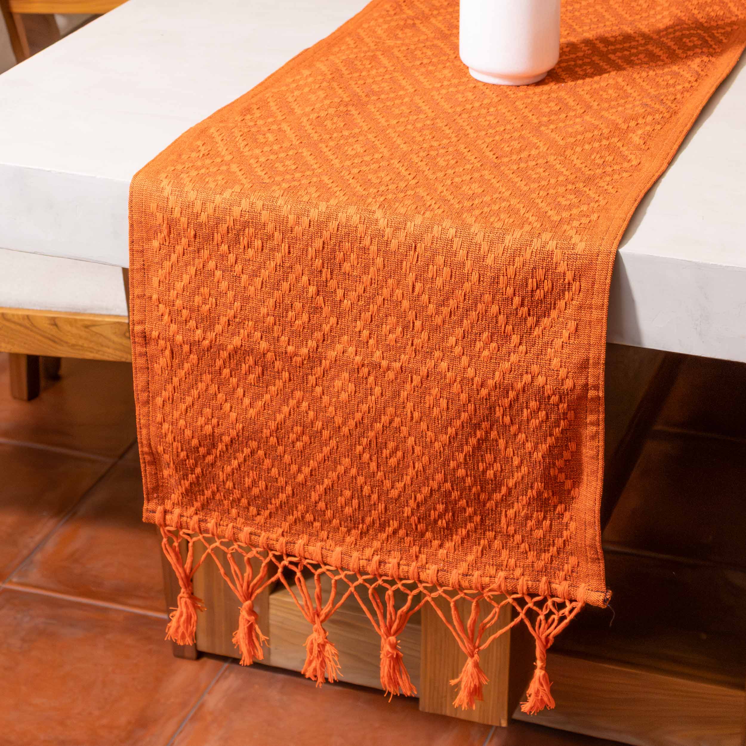 Pedal Loom Textured Table Runner with Tassels