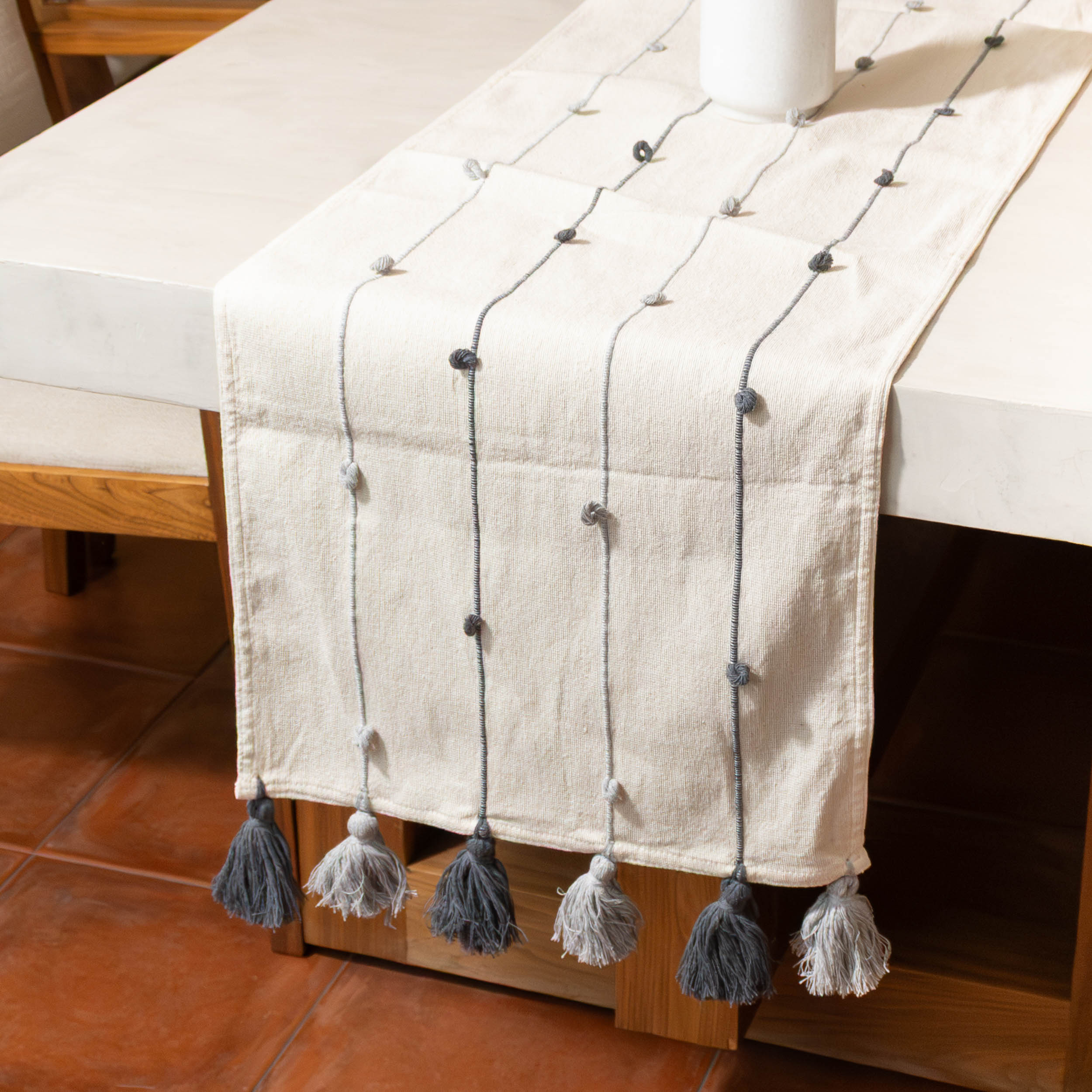 Pedal Loom Textured Table Runner with Tassels