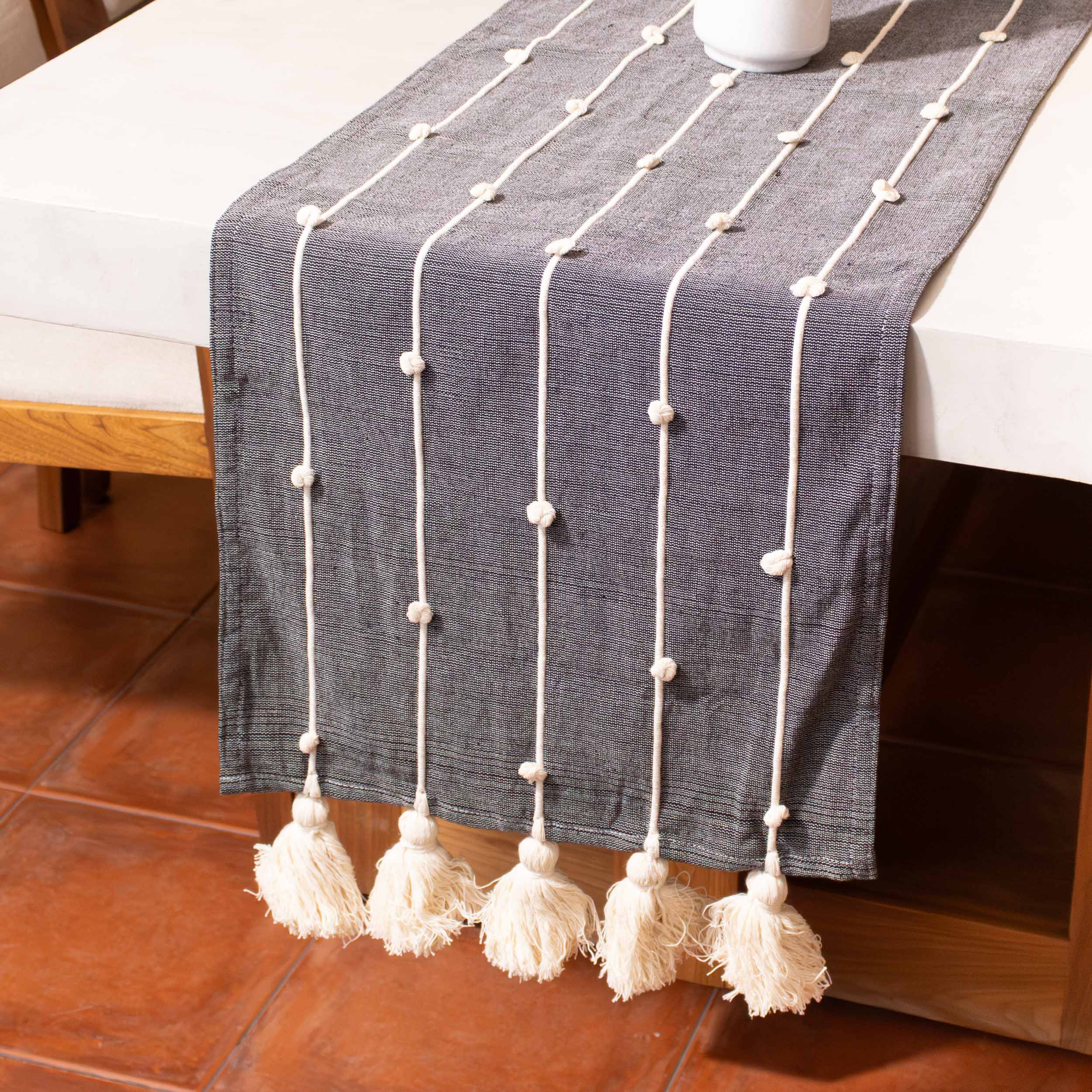 Pedal Loom Textured Table Runner with Tassels