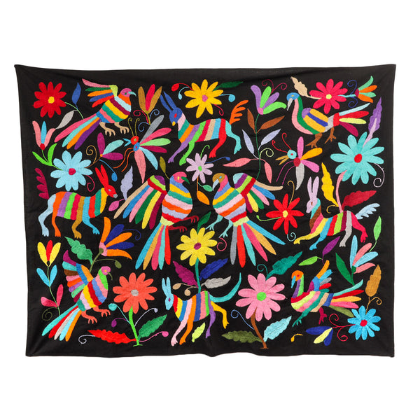 Black Otomí Hand-Embroidered Tapestry